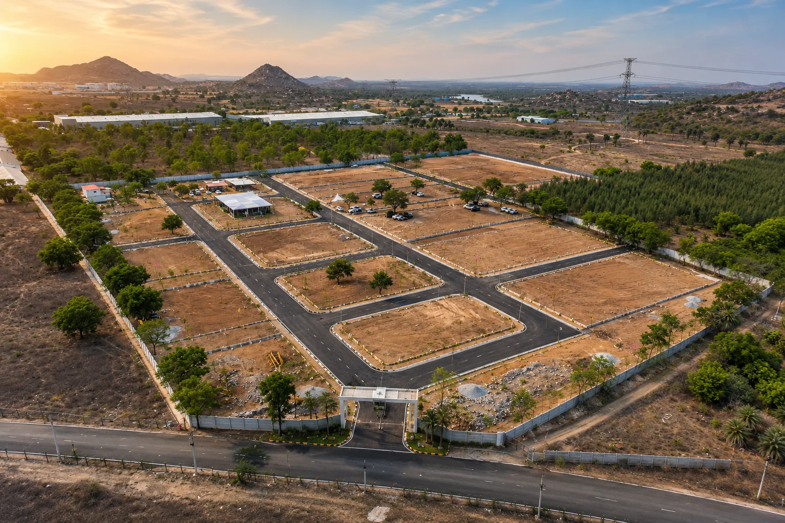Premium HMDA Approved Gated Plot Layout Near Hyderabad with Aerial Drone View